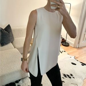 White double ply high neck tank blouse asymmetrical size xs